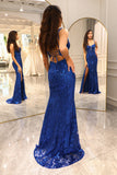 Royal Blue Glitter Deep V-neck Mermaid Prom Dress with Slit