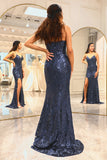 Sparkly Spaghetti Straps Mermaid Prom Dress with Slit