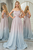 Off the Shoulder Sparkly A Line Prom Dress with Ruffles