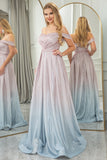 Off the Shoulder Sparkly A Line Prom Dress with Ruffles