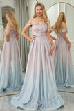 Off the Shoulder Sparkly A Line Prom Dress with Ruffles