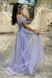 Lavender Off the Shoulder Feathers Tulle Prom Dress with Appliques