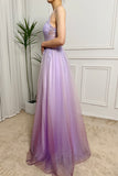 Gradient Lilac Sparkly A Line Tulle Long Prom Dress With Appliques