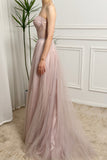 Sparkly Pink Sweetheart Strapless Tulle Corset Prom Dress with Slit