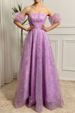 Sparkly A Line Strapless Sequin Long Lilac Prom Dress