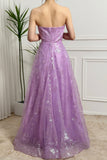 Sparkly A Line Strapless Sequin Long Lilac Prom Dress