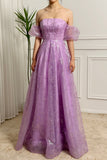 Sparkly A Line Strapless Sequin Long Lilac Prom Dress