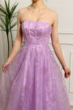 Sparkly A Line Strapless Sequin Long Lilac Prom Dress