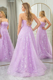 Lavender Removable Sleeves Tulle Princess Prom Dress with Sequins