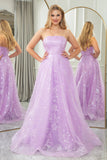 Lavender Removable Sleeves Tulle Princess Prom Dress with Sequins