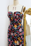 Floral Mermaid Black Spaghetti Straps Long Prom Dress with Slit