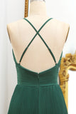 Pleated Dark Green A Line V-neck Prom Dress