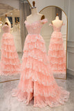 Blush Tulle A Line Corset Prom Dress with Beading