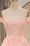 Blush Tulle A Line Corset Prom Dress with Beading