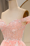 Blush Tulle A Line Corset Prom Dress with Beading