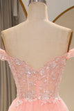 Blush Tulle A Line Corset Prom Dress with Beading