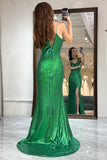 Green Sparkly Sequins Mermaid Prom Dress with Slit