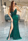 Dark Green Glitter Mermaid Prom Dress with Slit