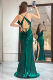 Dark Green Glitter Mermaid Prom Dress with Slit