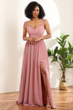 Blush Sweetheart Long Chiffon Bridesmaid Dress with Slit