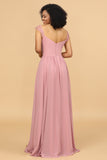 Blush Sweetheart Long Chiffon Bridesmaid Dress with Slit