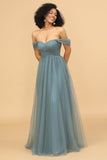 A-Line Off the Shoulder Tulle Bridesmaid Dress with Ruffles