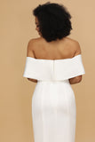 White Mermaid Off the Shoulder Satin Ankle-Length Bridesmaid Dress