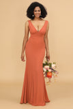 Sunset Mermaid V-neck Bridesmaid Dress with Ruffles