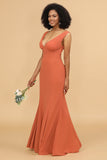 Sunset Mermaid V-neck Bridesmaid Dress with Ruffles