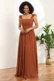 Terracotta A-Line Floor Length Chiffon Bridesmaid Dress with Ruffles