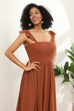 Terracotta A-Line Floor Length Chiffon Bridesmaid Dress with Ruffles