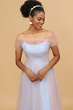 Pink&Blue A Line Spaghetti Straps Tulle Long Bridesmaid Dress