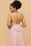 Blush A Line Spaghetti Straps Long Tulle Bridesmaid Dress