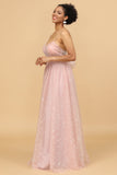 Blush A Line Spaghetti Straps Long Tulle Bridesmaid Dress