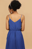 Royal Blue A Line Spaghetti Straps Tea Length Chiffon Bridesmaid Dress