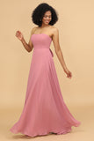 Blush Sweetheart Long Chiffon Bridesmaid Dress with Bowknot