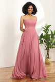 Blush Sweetheart Long Chiffon Bridesmaid Dress with Bowknot