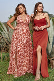 Rust Mermaid Spaghetti Straps Floor-Length Satin Bridesmaid Dress with Split Front