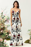 Mermaid Spaghetti Straps Flower Embroidery Floor-Length Party Dress