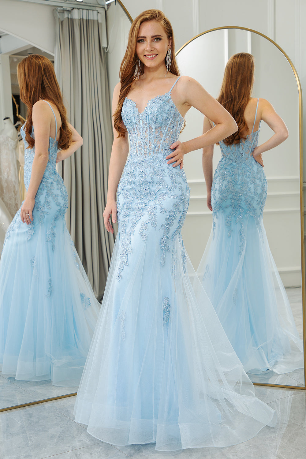 Light blue backless outlet prom dress