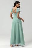 A Line Square Neck Floor-Length Chiffon Bridesmaid Dress with Slit