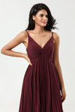 A Line Spaghetti Straps Floor-Length Chiffon Bridesmaid Dress with Ruffles