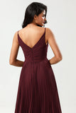 A Line Spaghetti Straps Floor-Length Chiffon Bridesmaid Dress with Ruffles