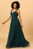 Pine Chiffon Bridesmaid Dress with Heart Shaped Open Back