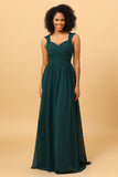 Pine Chiffon Bridesmaid Dress with Heart Shaped Open Back