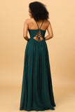 Pine A Line Lace-Up Back Chiffon Bridesmaid Dress with Slit