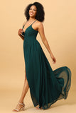 Pine A Line Lace-Up Back Chiffon Bridesmaid Dress with Slit