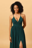 Pine A Line Lace-Up Back Chiffon Bridesmaid Dress with Slit