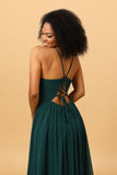 Pine A Line Lace-Up Back Chiffon Bridesmaid Dress with Slit