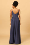 Twilight Ruched Long Chiffon Bridesmaid Dress with Slit